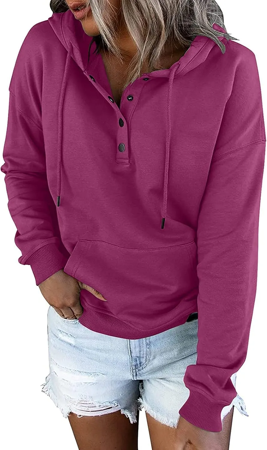 Hoodies For Women 2023 Drawstring Long Sleeve Hoodies Tops Casual Pullover Sweatshirt Fall Loose Fit Clothes With Pocket