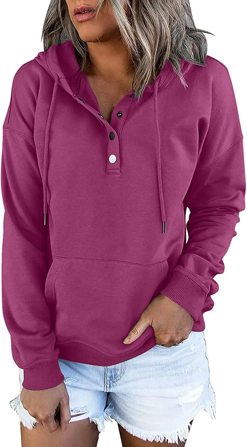Hoodies For Women 2023 Drawstring Long Sleeve Hoodies Tops Casual Pullover Sweatshirt Fall Loose Fit Clothes With Pocket