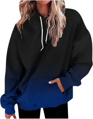 Hoodies For Women 2024 Causal Fall Fashion Oversized Hooded Sweatshirt Gradient Color Drawstring Pullover Hoodie