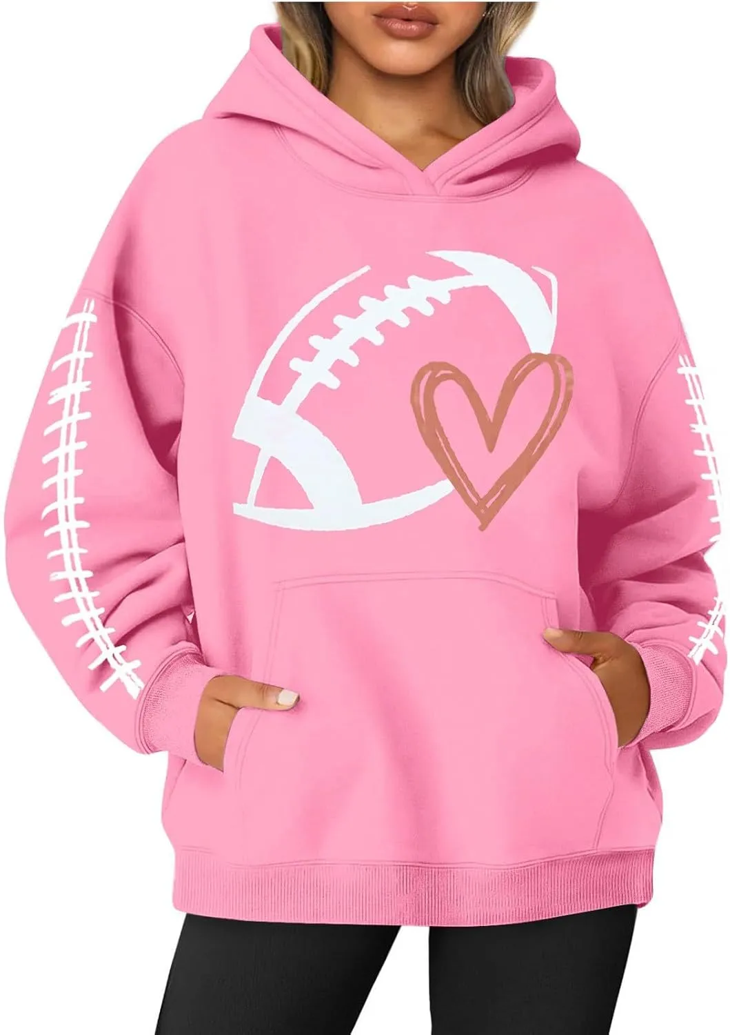 Hoodies for Women Long Sleeve Rugby Print Hoodie Game Day Football Mom Graphic Hooded Sweatshirt Casual Pullover Tops