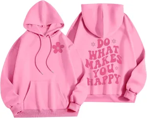 Hoodies for Women Plus Size Casual Long Sleeve Sweatshirts Drawstring Tops Loose Print Pullovers with Pocket