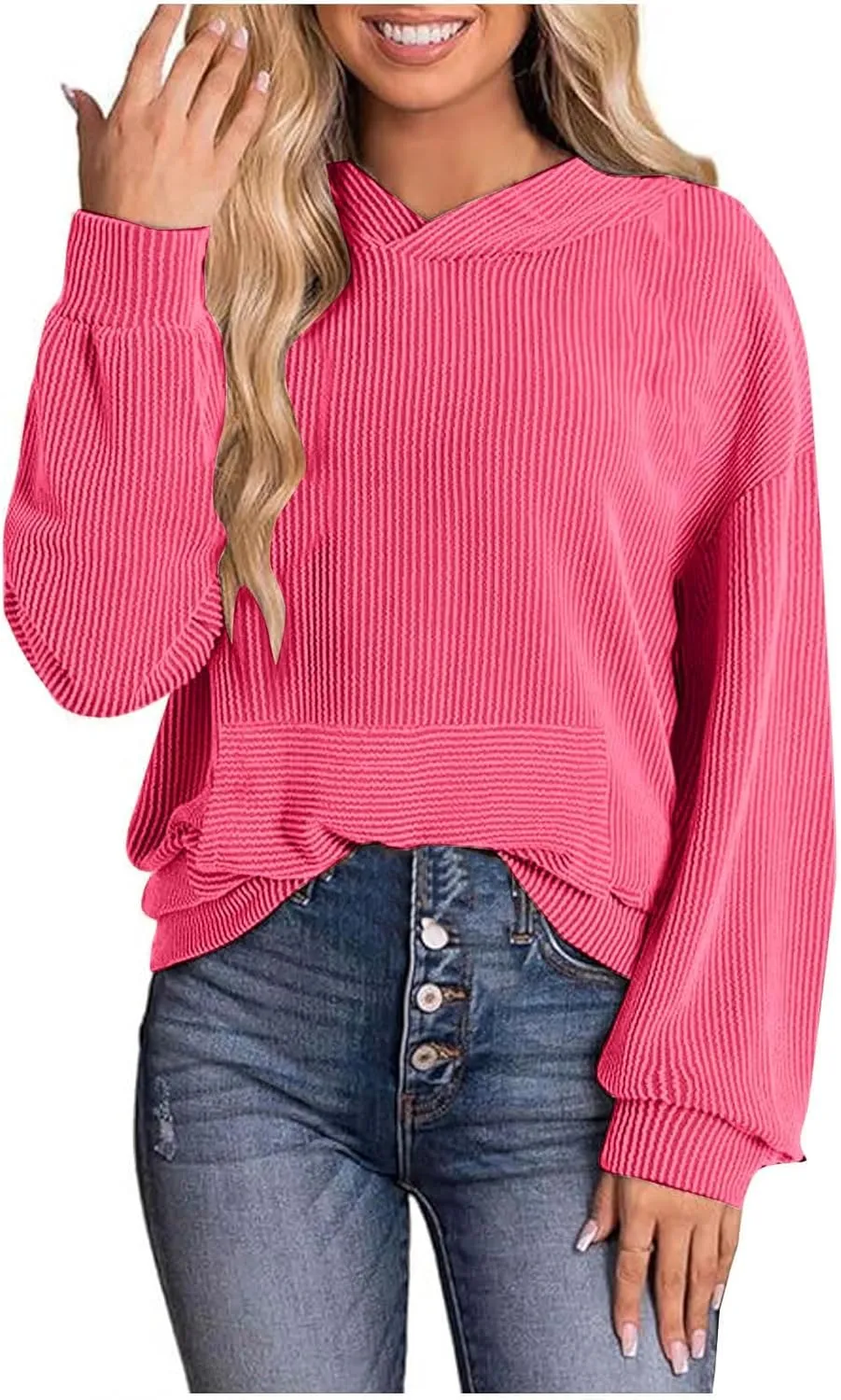 Hoodies for Women Solid Color Fall Fashion Hooded Tops With Pockets Long Sleeves Loose Fit 2024 Casual Pullover Top