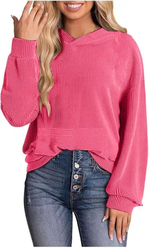 Hoodies for Women Solid Color Fall Fashion Hooded Tops With Pockets Long Sleeves Loose Fit 2024 Casual Pullover Top