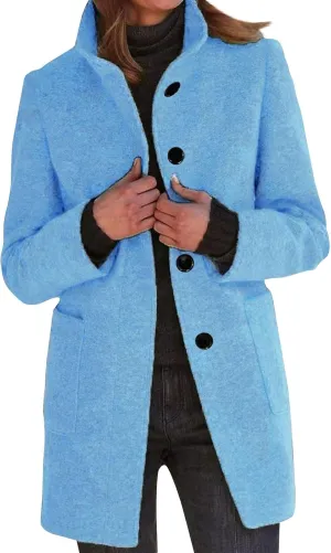 HXHYQKP Pea Coats for Women Basic Stand Collar Slim Fit Jacket Pea Coat Notched Lapel Trench Coat