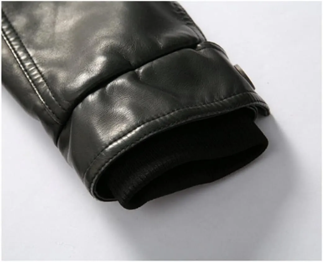 HZCX FASHION Men's Faux Leather Jacket PU Motorcycle Leather Belt Trench Coats