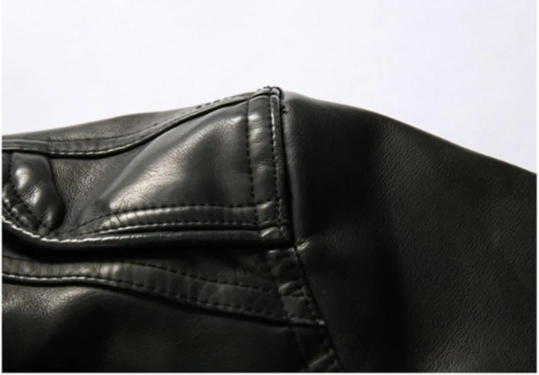HZCX FASHION Men's Faux Leather Jacket PU Motorcycle Leather Belt Trench Coats