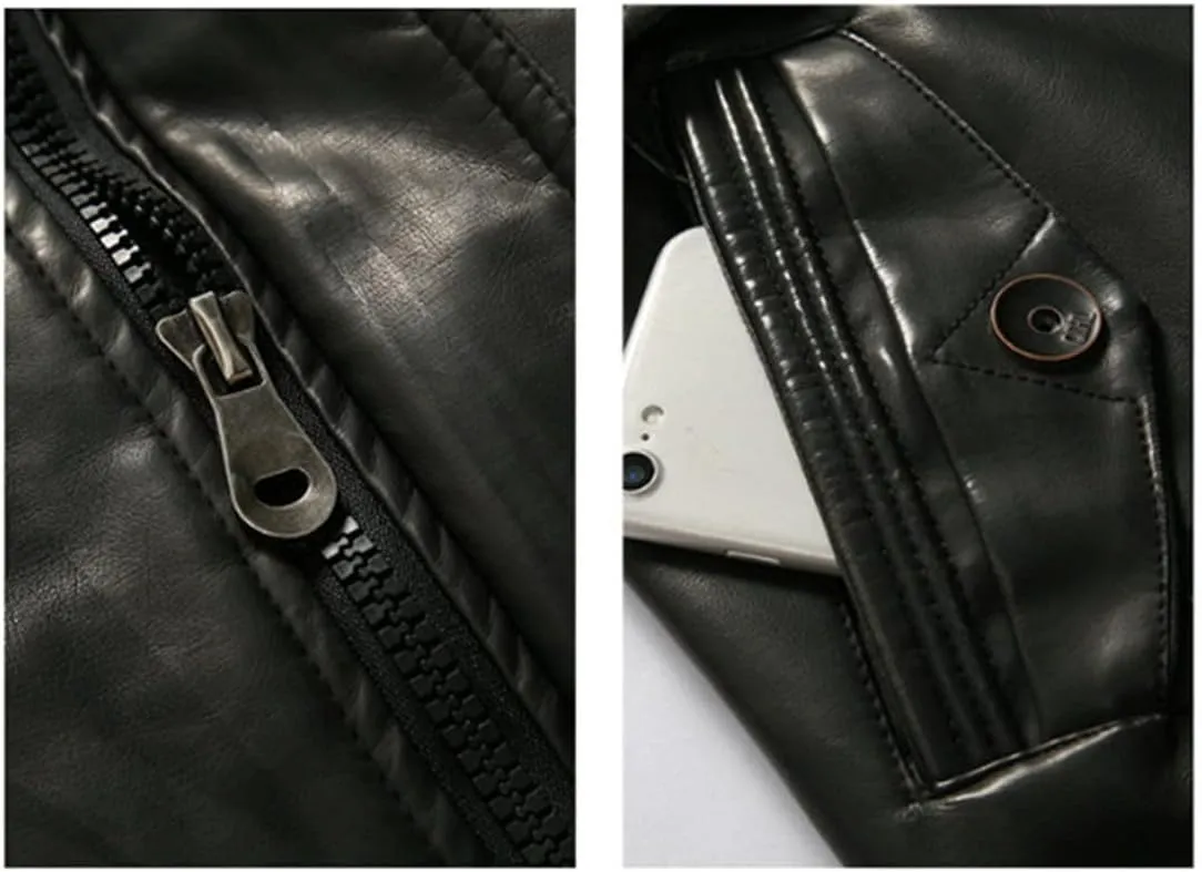 HZCX FASHION Men's Faux Leather Jacket PU Motorcycle Leather Belt Trench Coats
