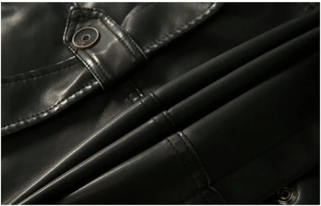 HZCX FASHION Men's Faux Leather Jacket PU Motorcycle Leather Belt Trench Coats