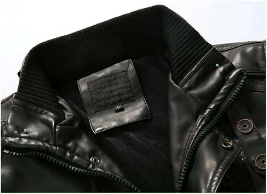 HZCX FASHION Men's Faux Leather Jacket PU Motorcycle Leather Belt Trench Coats