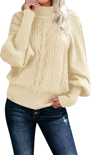 iLH Sweater for Women 2024 Fall Winter Knit Sweaters Mid Neck Long Sleeve Chunky Shirts Casual Loose Pullover Tops