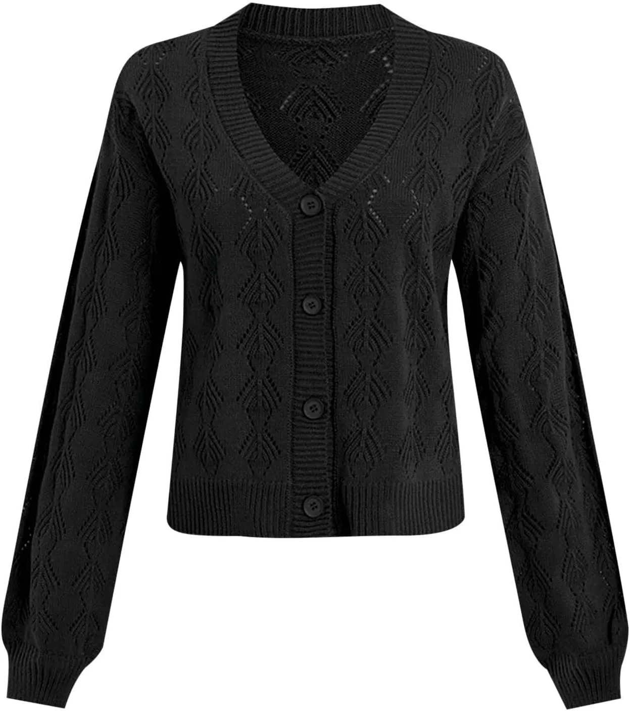 iLH Womens Cardigan 2024 Fall Lightweight Open Front Sweater V Neck Button Down Knit Outerwear Loose Crochet Jacket
