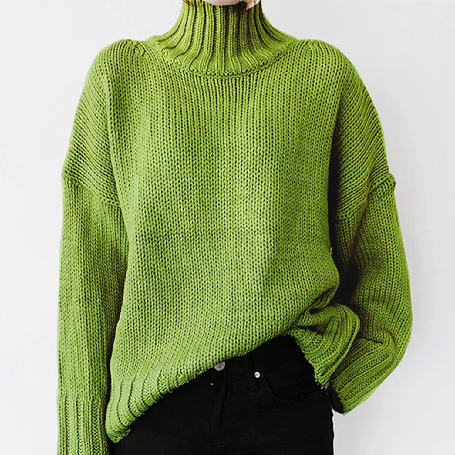 iLH Womens Classic Turtlneck Sweaters Solid Color Chunky Pullover Sweaters For Women Fall Winter Cozy Leisure Sweaters