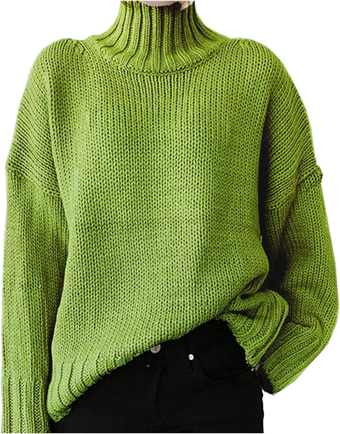 iLH Womens Classic Turtlneck Sweaters Solid Color Chunky Pullover Sweaters For Women Fall Winter Cozy Leisure Sweaters