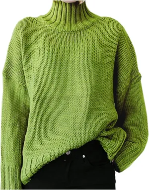 iLH Womens Classic Turtlneck Sweaters Solid Color Chunky Pullover Sweaters For Women Fall Winter Cozy Leisure Sweaters