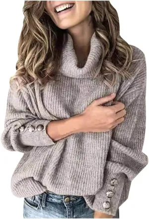 iLH Women's Sweater 2024 Oversized Turtleneck Sweater Casual Cable Knit Pullover Tops Fall Winter Trendy Chunky Shirts