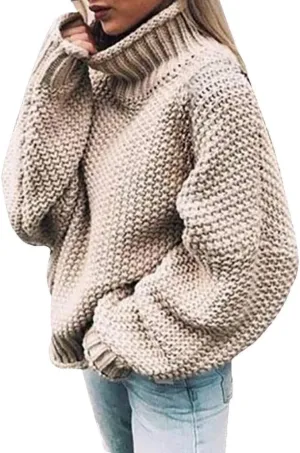iLH Womens Sweater Oversize Cable Knit Sweaters Long Sleeve Turtleneck Chunky Shirts Warm Winter Loose Pullover Tops