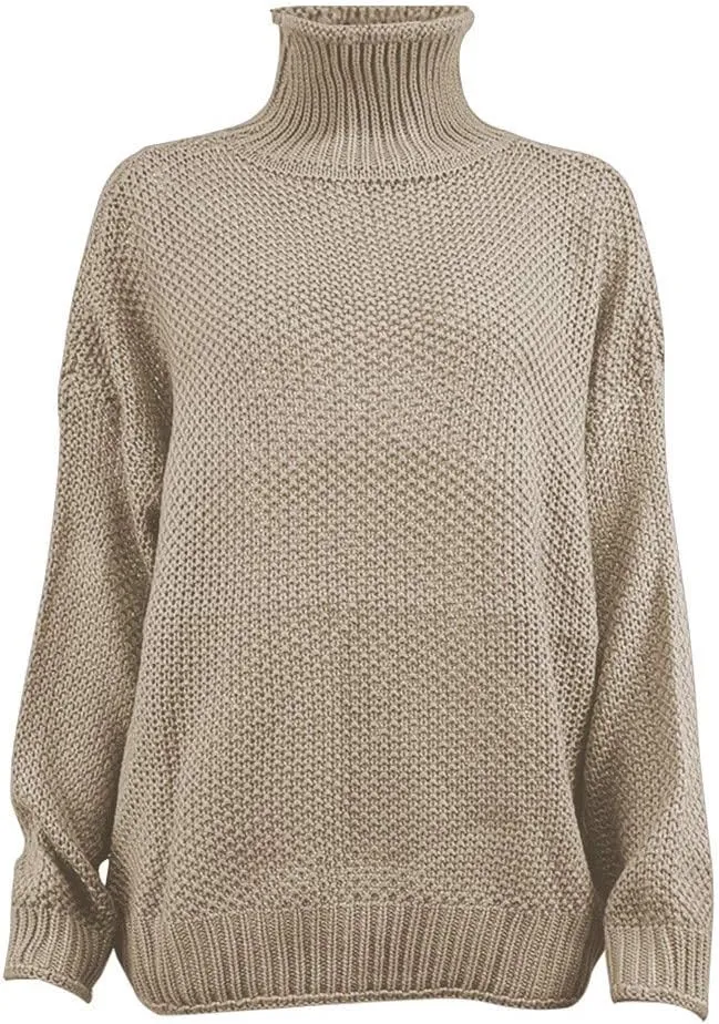 iLH Womens Sweater Oversize Cable Knit Sweaters Long Sleeve Turtleneck Chunky Shirts Warm Winter Loose Pullover Tops
