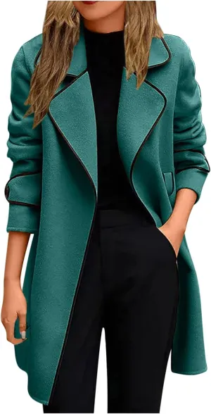 JEGULV Women's Trench Coats Casual Notch Lapel Double Breasted Wool Blend Mid Long Pea Coats Fashion Elegant Winter Jacket