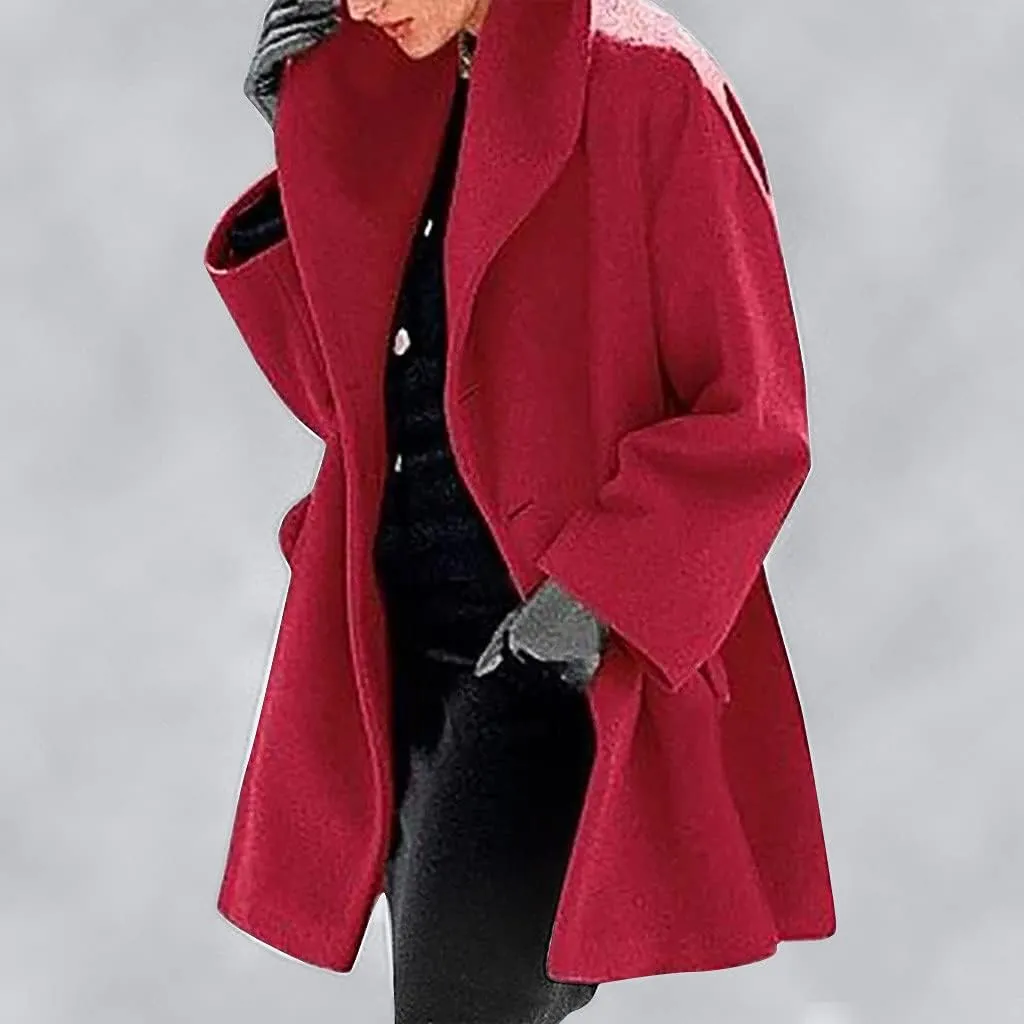 JOAU Women Single Breasted Lapel Pea Coat Casual Midi Long Work Office Business Overcoat Fashion Wool Blend Trench Coats