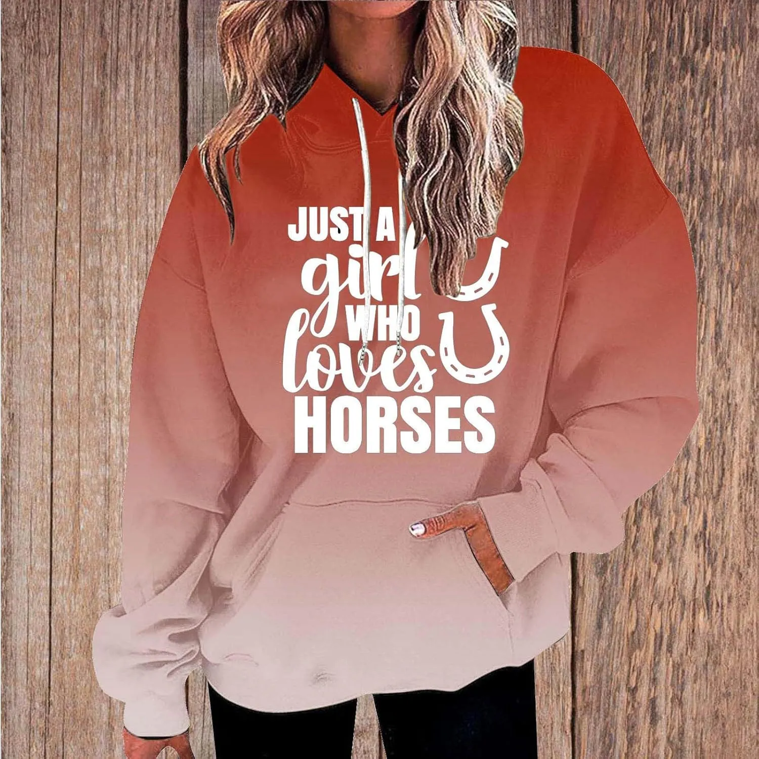 Just a Girl Who Loves Horses Hoodie for Women Pullover Casual Hooded Sweatshirt Equestrian Gift Cozy Top Streetwear