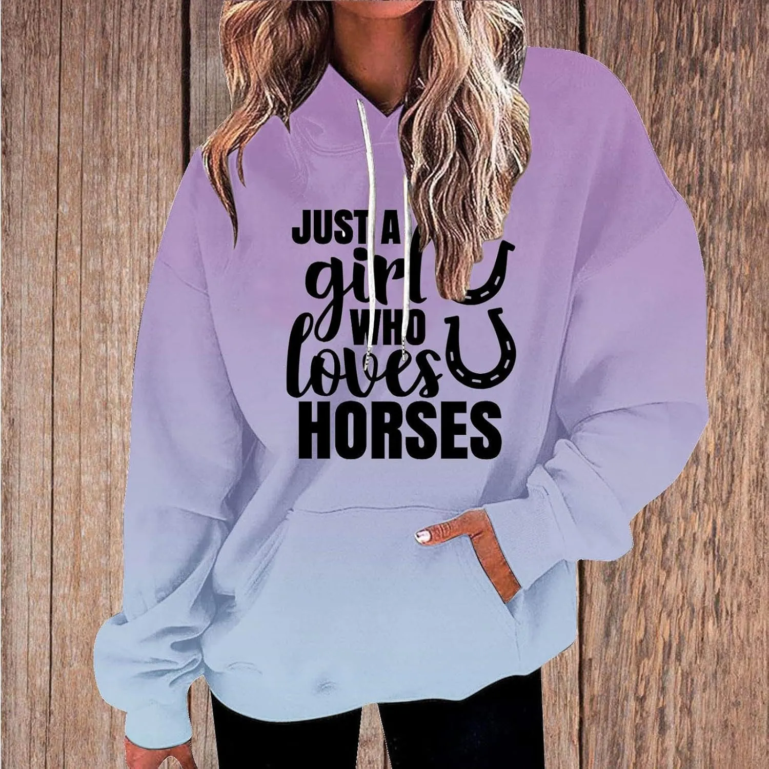 Just a Girl Who Loves Horses Hoodie for Women Pullover Casual Hooded Sweatshirt Equestrian Gift Cozy Top Streetwear