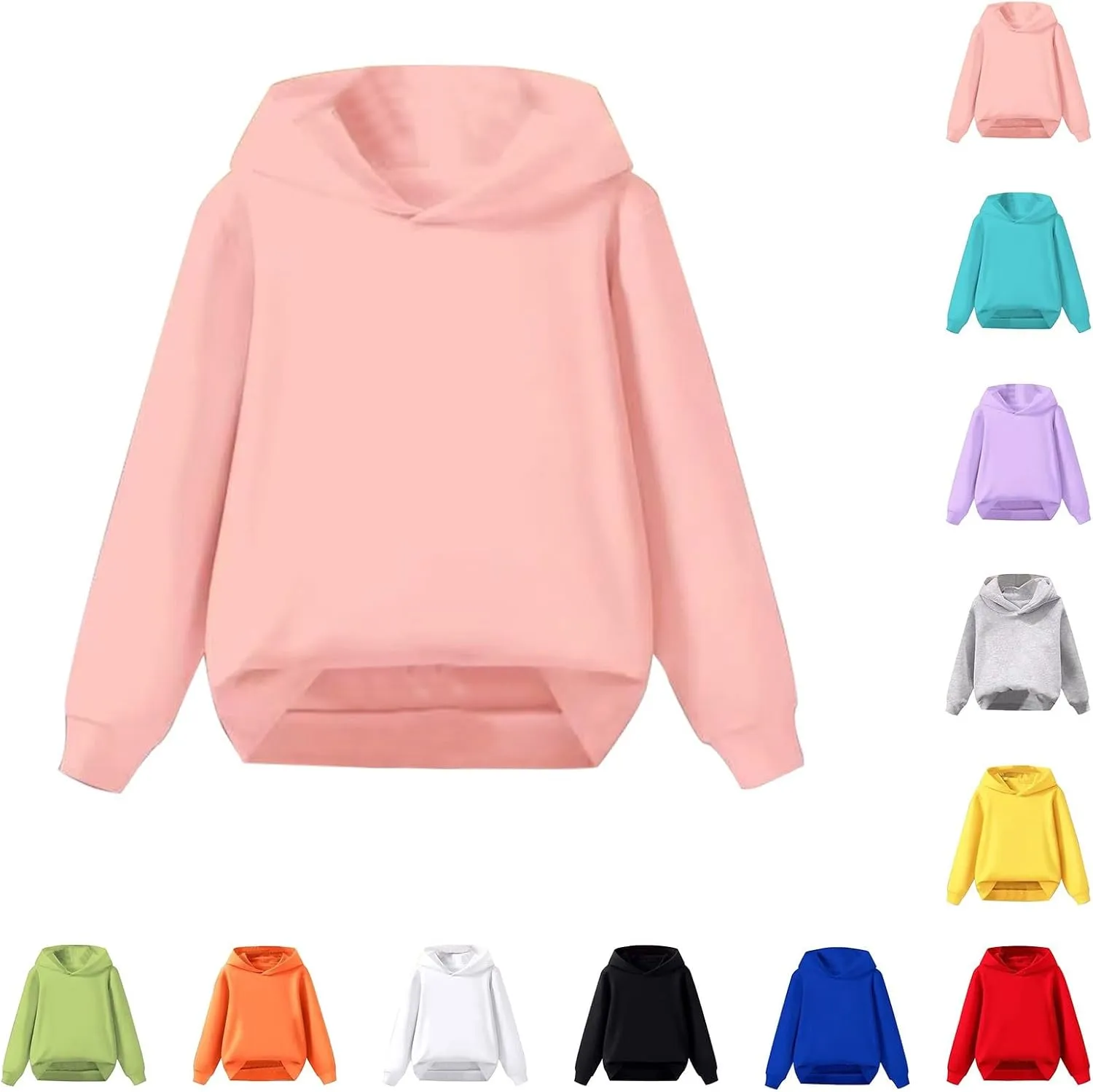Kids Boys Girls Solid Classic Hoodies Soft Hooded Pullover Sweatshirts for Childrens Basic Cotton Hoodie School Tops