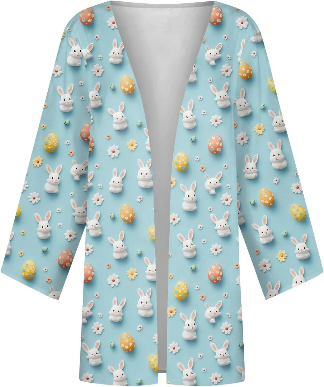 Kimonos for Women Plus Size Lightweight Cardigan Easter Printed Tops Dressy Casual 3/4 Sleeve Summer Loose Jacket