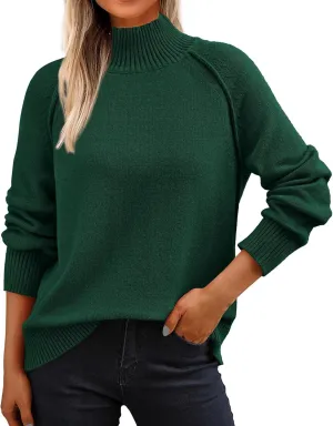 KIRUNDO Womens Fall Sweaters 2025 Trendy Turtleneck Long Sleeve Ribbed Knit Chunky Casual Loose Pullover Sweaters Tops