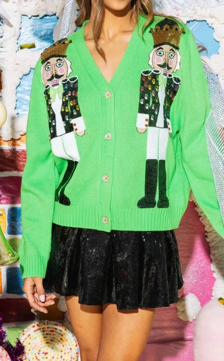 KMBANGI Women Cute Christmas Cardigan Button Down Sequin Nutcracker Ugly Sweater Xmas Open Front Knitted Pullover Top