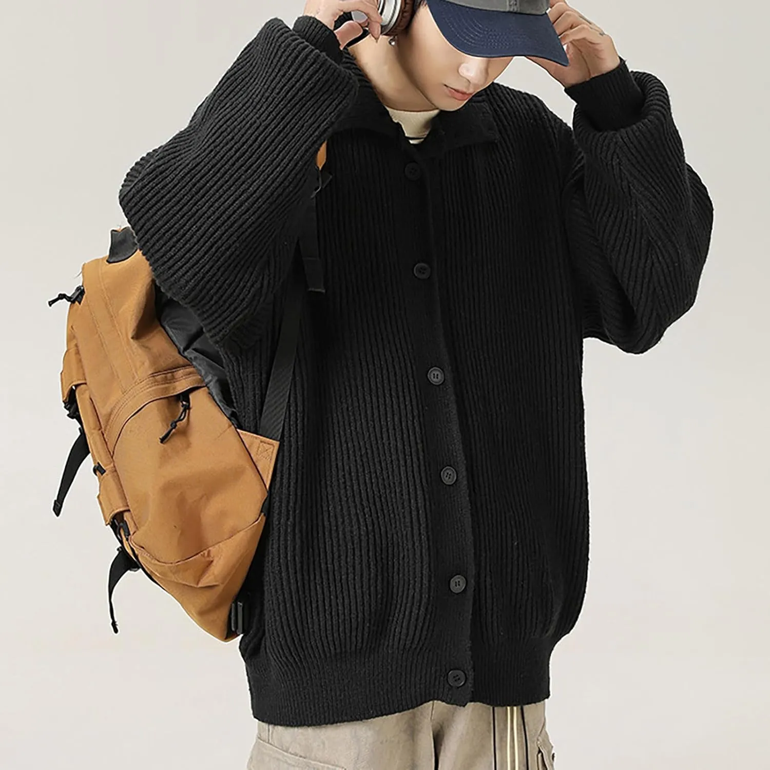 Knit Cardigan Sweaters for Men Button Down Cardigan Sweater Collared Cardigan Jacket Casual Open Front Cardigan