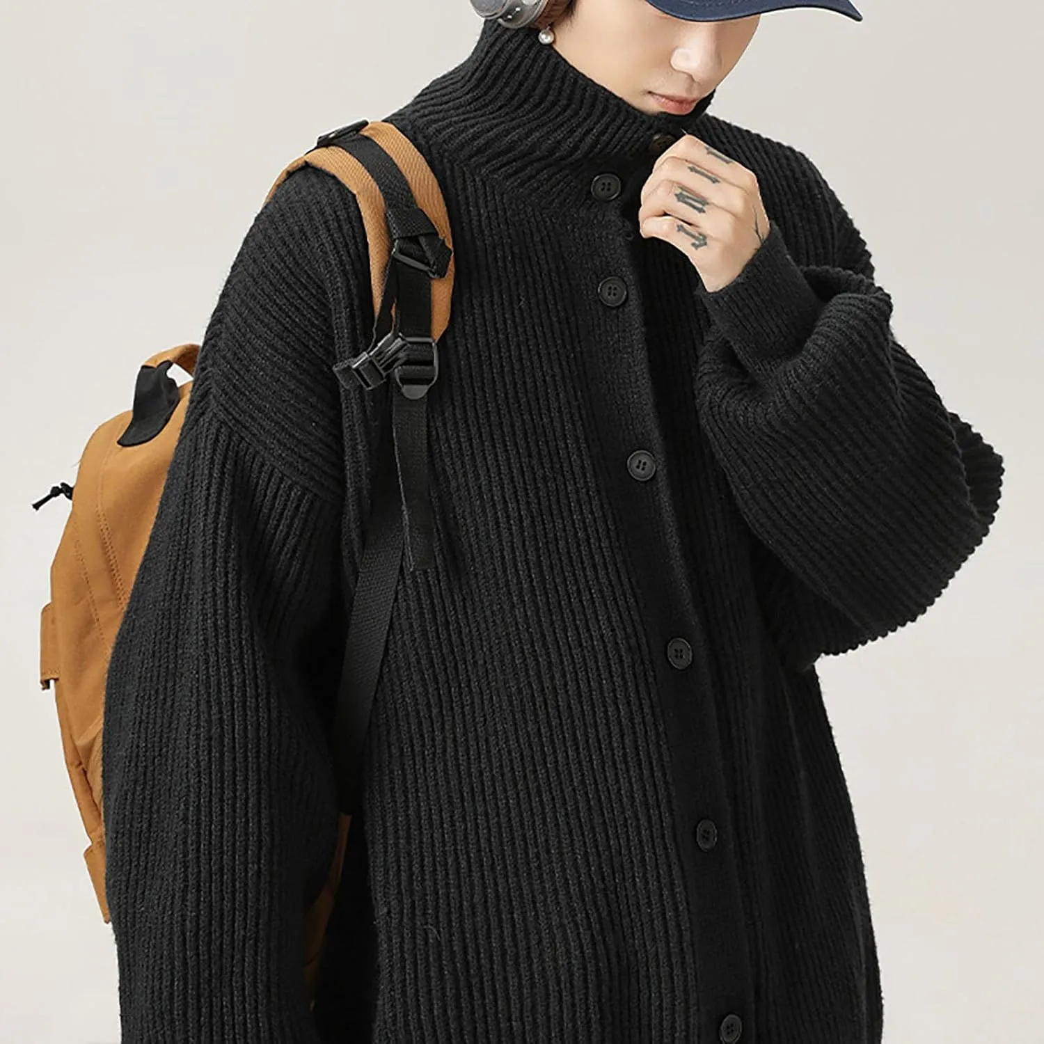 Knit Cardigan Sweaters for Men Button Down Cardigan Sweater Collared Cardigan Jacket Casual Open Front Cardigan