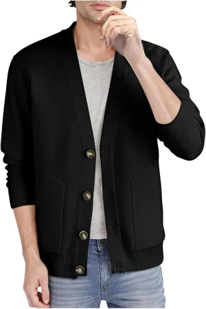 Knit Cardigan Sweaters for Men V Neck Sweaters Open Front Cardigan Button Down Sweater Fall Sweaters with Pockets