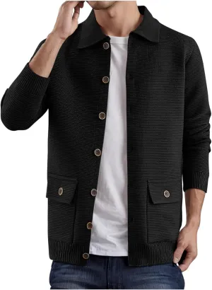 Knit Cardigan Sweaters for Men V Neck Sweaters Open Front Cardigan Button Down Sweater Fall Sweaters with Pockets