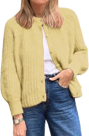 Knit Sweaters for Women Cropped Open Front Long Sleeve Cardigans Casual Button Down Coat Y2K Fall Outfits 2024