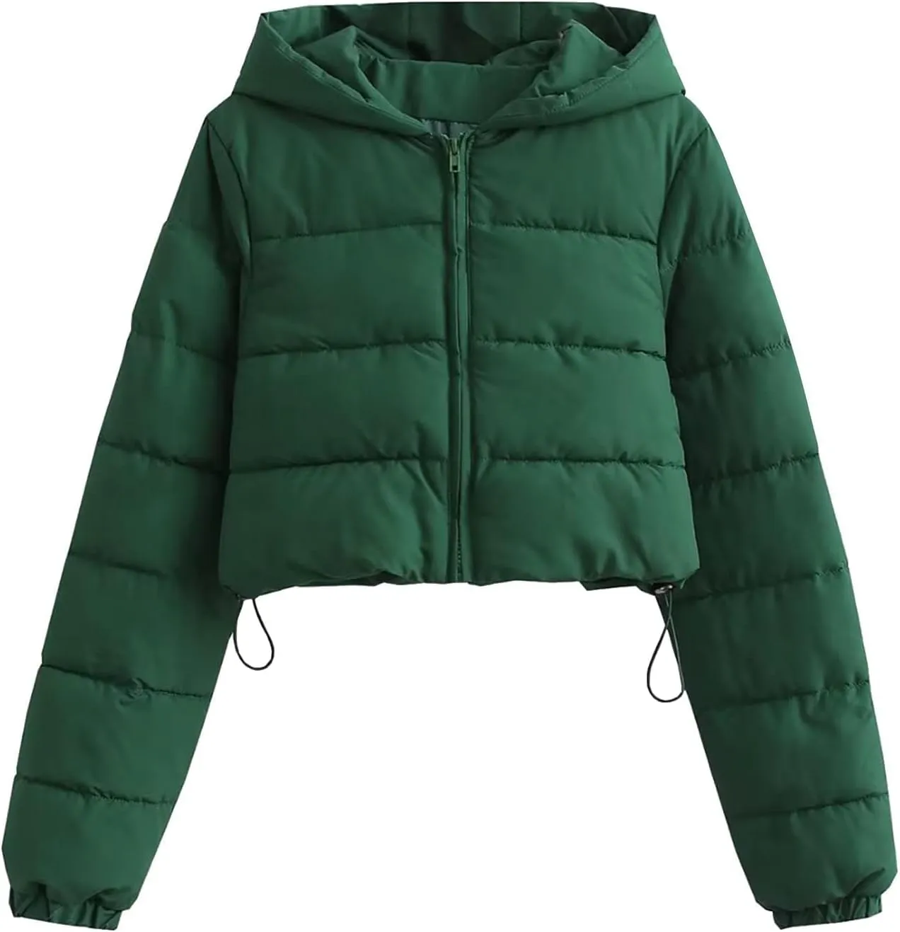 Kubbon Women Cropped Puffer Jacket Casual Long Sleeve Short Down Coat Cozy Warm Zip Up Hooded Jacket Hoodies with Pockets