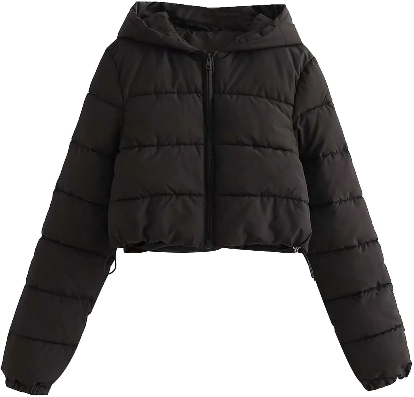 Kubbon Women Cropped Puffer Jacket Casual Long Sleeve Short Down Coat Cozy Warm Zip Up Hooded Jacket Hoodies with Pockets