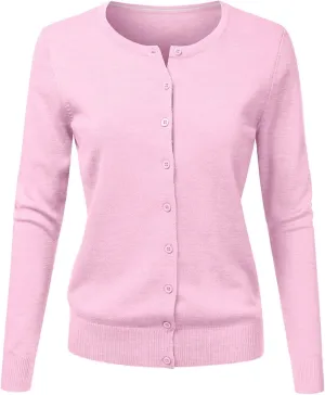 Ladies Button Round Neck Long Sleeve Soft Knitted Cardigan Sweater Women Cardigans for Women Plus Size Pockets