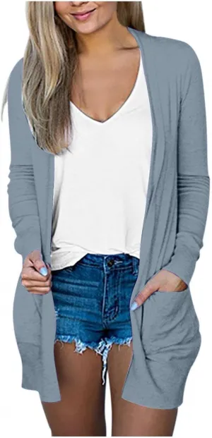 Ladies Long Sleeve Cardigan Loose Mid-Length Comfy 2025 Printed Slim Blouse Dressy Coat Tee Fashion with Pocket