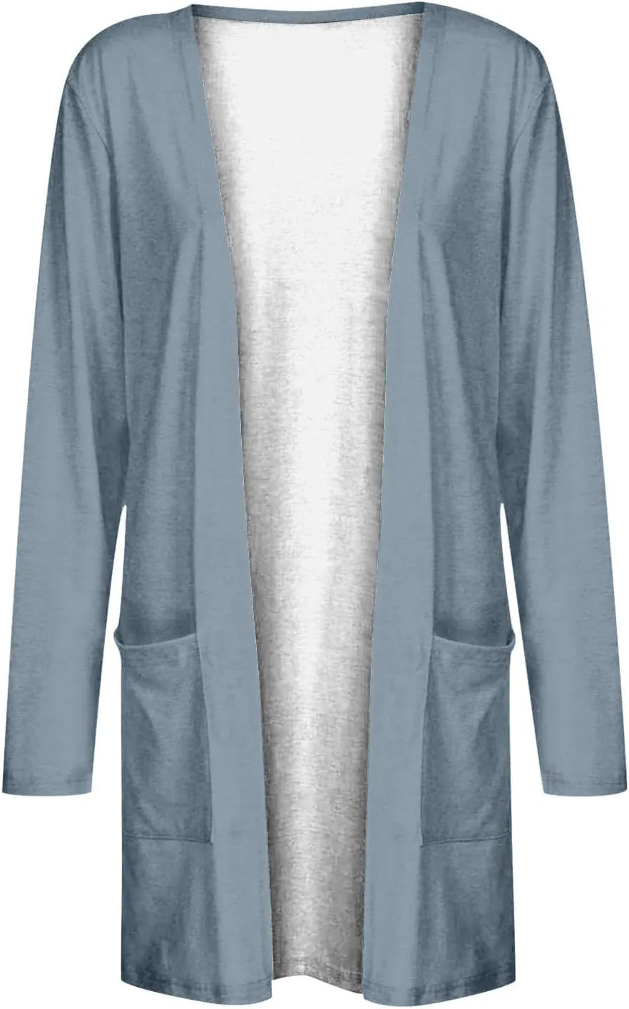 Ladies Long Sleeve Cardigan Loose Mid-Length Comfy 2025 Printed Slim Blouse Dressy Coat Tee Fashion with Pocket