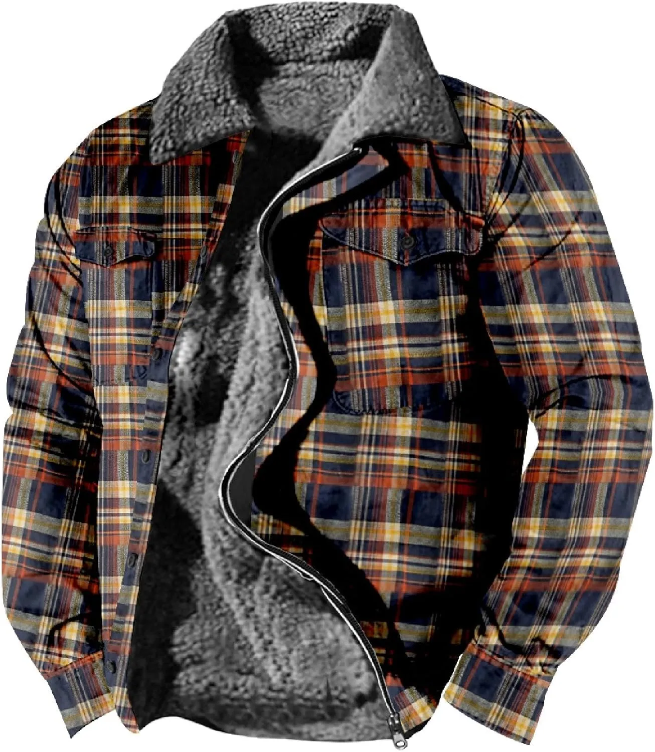 LCMTWX Men's Fleece Lined Flannel Shirt Jacket Padded Loose Shirt Top Jacket Coats Soft Warm Coat for Men with Hood Heavy