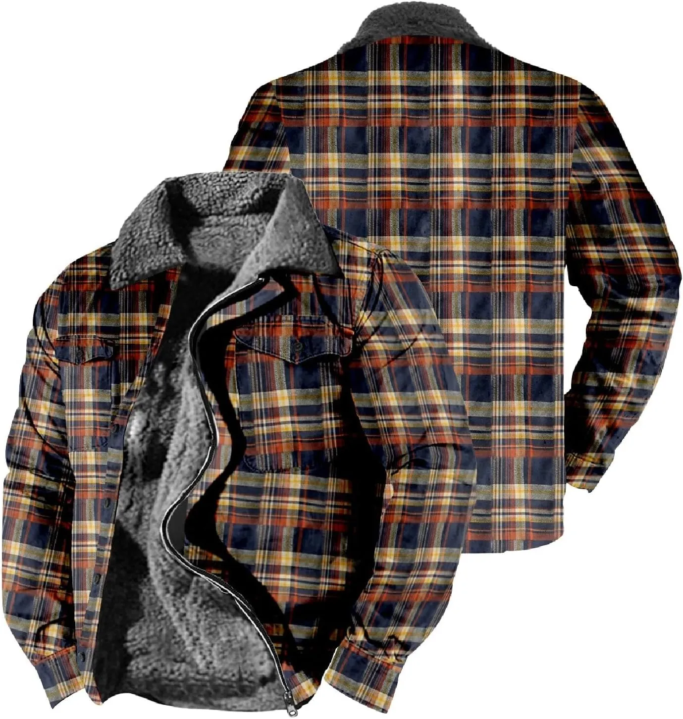 LCMTWX Men's Fleece Lined Flannel Shirt Jacket Padded Loose Shirt Top Jacket Coats Soft Warm Coat for Men with Hood Heavy
