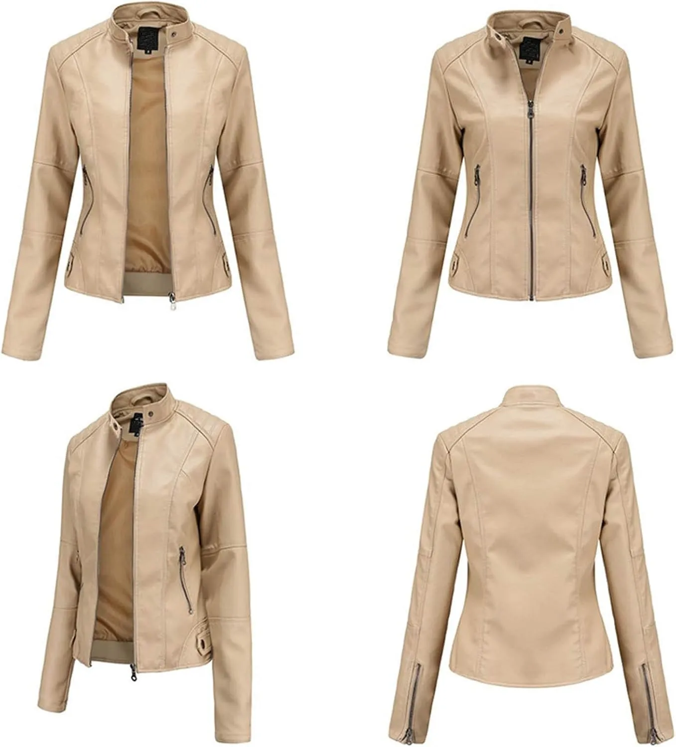 LCMTWX Womens Jacket Solid Full Zip Snap Stand Collar Long Sleeve Cardigan Slim Jacket Coat for Vacation Motorcycle Red