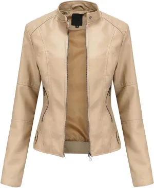 LCMTWX Womens Jacket Solid Full Zip Snap Stand Collar Long Sleeve Cardigan Slim Jacket Coat for Vacation Motorcycle Red