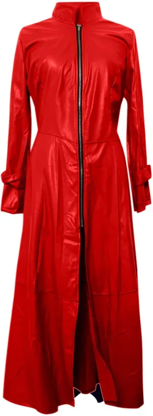 LEMONONSTORE Women Steampunk PU Leather Trench Jackets Vintage Zip Slit Long Jacket Slim Coats Lapel Maxi Windbreaker