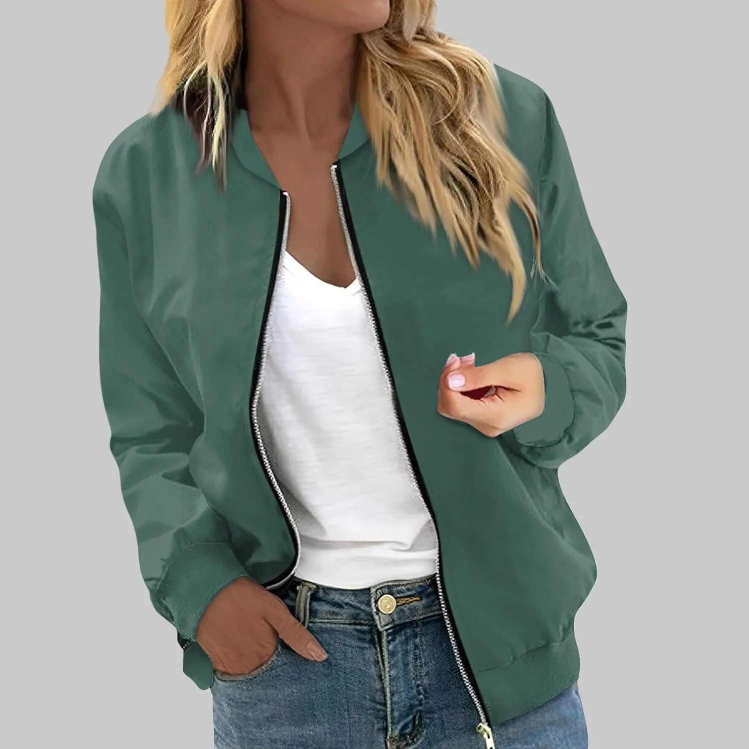 Light Jackets for Women Stand Collar Zip Up Long Sleeve Jacket with Pockets Solid Color Running Sweatshirts Jackets
