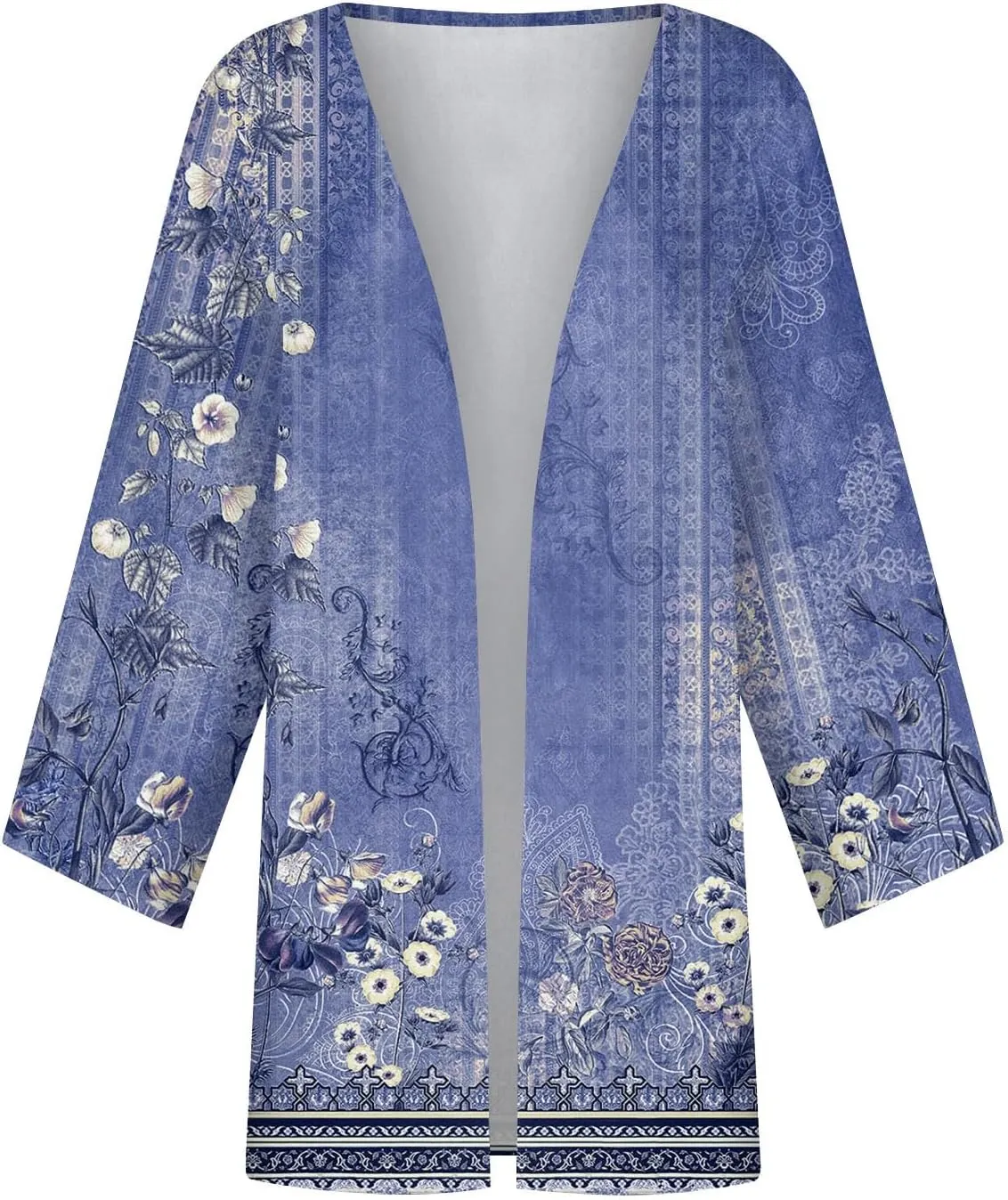 Lightweight Cardigans for Women 3/4 Sleeve Trendy Open Front Cardigan Floral Printed Comfy Dressy Cardigans