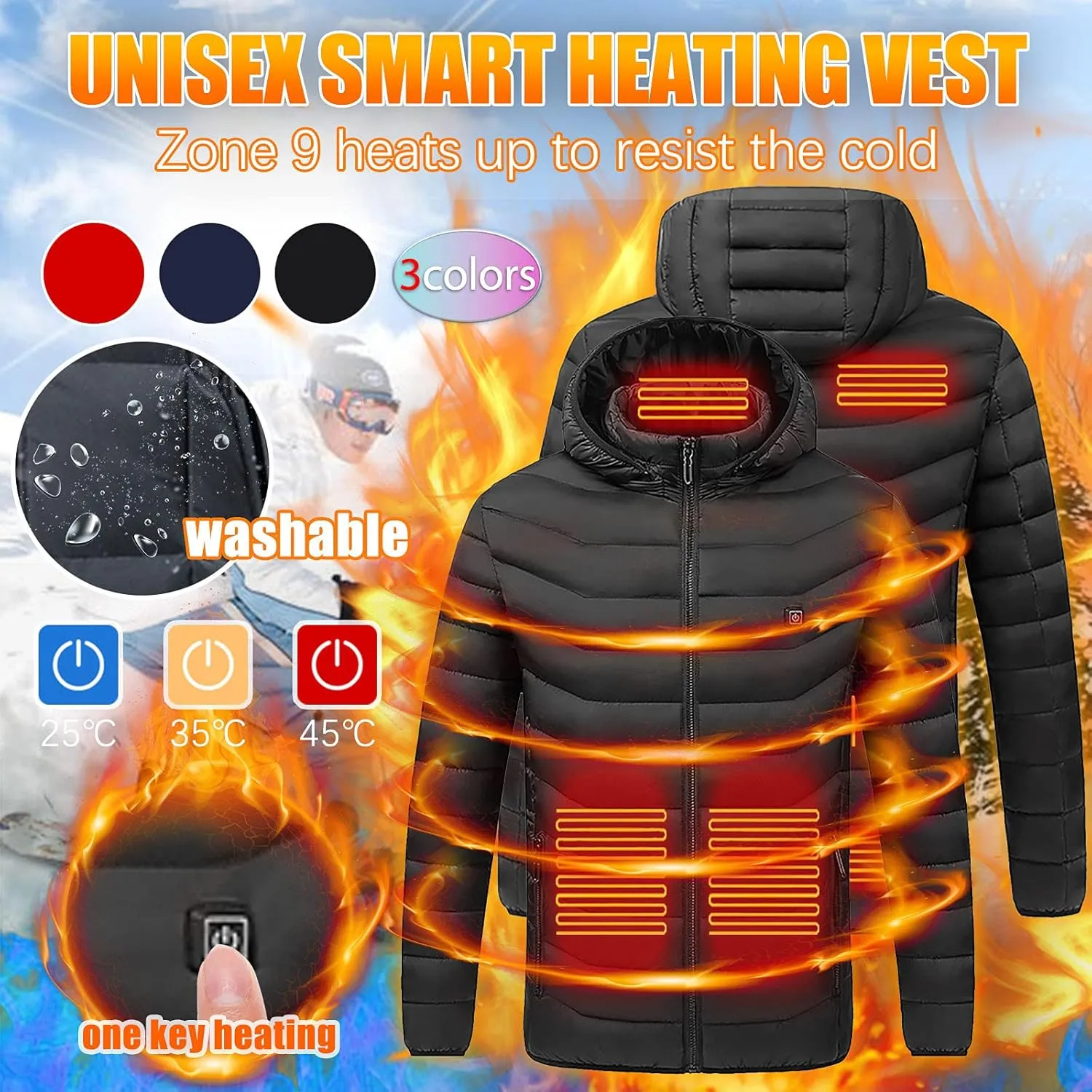 Lightweight Heated Coat Women's Men's Usb Smart Heating Hooded Puffer Jacket Warm Electric Heated Jacket for Outdoor