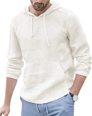Lightweight Hoodies for Men Linen Hooded Pocket Solid Long Sleeve Retro T Shirts Tops Sweatshirt Hoodies