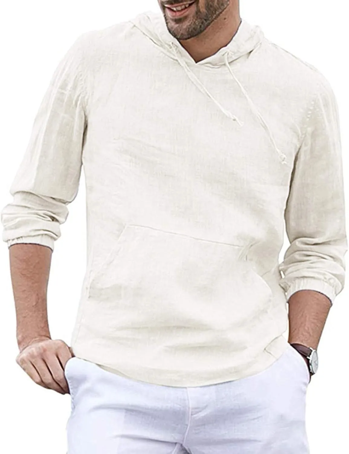 Lightweight Hoodies for Men Linen Hooded Pocket Solid Long Sleeve Retro T Shirts Tops Sweatshirt Hoodies