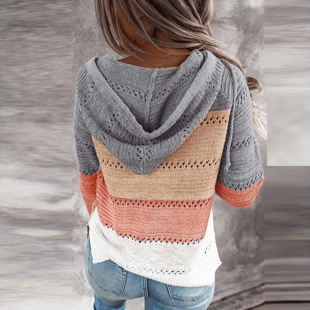 Lighweight Hoodies for Women Pullover Knit Pockets Long Sleeve Hooded Sweatshirt Jacket Hoody Light Weight Drop Shoulder